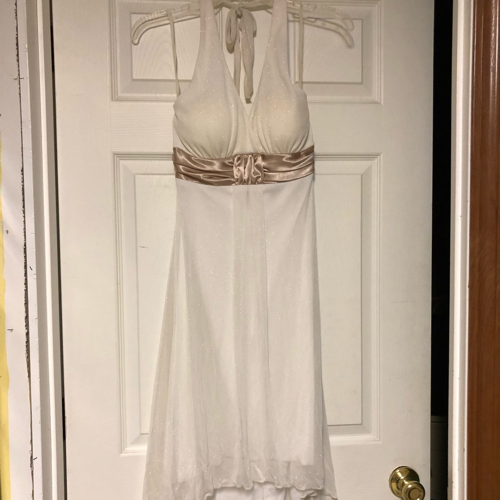 Cream with gold sparkles halter top dress